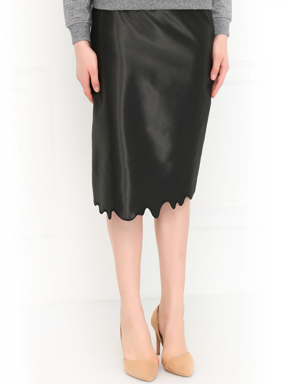 NWT Kenzo | Black Midi Skirt with Decorated Scalloped Hem | Size 38 (US 6/8)